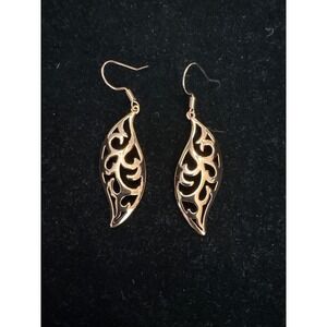18k gold filled‎ Rose Gold Tone Filigree Leaf Drop Earrings Scroll Boho Dangle